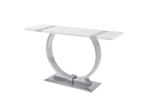 English Elm 1Pc Sofa Table Geometric Stainless Steel Trestle Base Open Frame Contemporary Console Silver, White B2741P564709