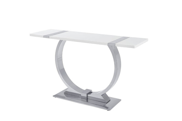 English Elm 1Pc Sofa Table Geometric Stainless Steel Trestle Base Open Frame Contemporary Console Silver, White B2741P564709