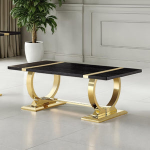 English Elm Contemporary Gold Trestle Base Rectangular Coffee Table White Top for Glam Living Rooms Black/Gold B2741P564795