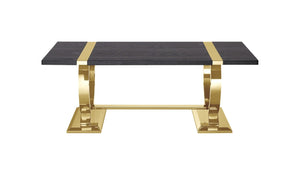 English Elm Contemporary Gold Trestle Base Rectangular Coffee Table White Top for Glam Living Rooms Black/Gold B2741P564795