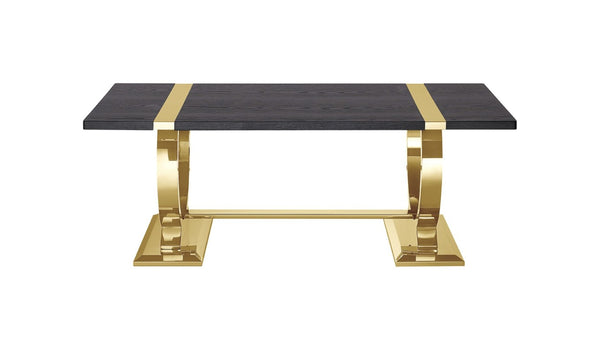 English Elm Contemporary Gold Trestle Base Rectangular Coffee Table White Top for Glam Living Rooms Black/Gold B2741P564795