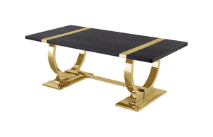 English Elm Contemporary Gold Trestle Base Rectangular Coffee Table White Top for Glam Living Rooms Black/Gold B2741P564795