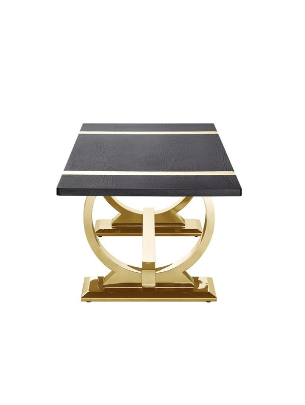 English Elm Contemporary Gold Trestle Base Rectangular Coffee Table White Top for Glam Living Rooms Black/Gold B2741P564795