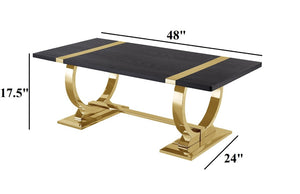 English Elm Contemporary Gold Trestle Base Rectangular Coffee Table White Top for Glam Living Rooms Black/Gold B2741P564795