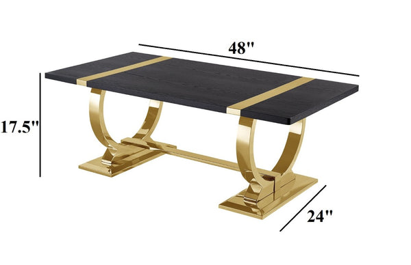 English Elm Contemporary Gold Trestle Base Rectangular Coffee Table White Top for Glam Living Rooms Black/Gold B2741P564795