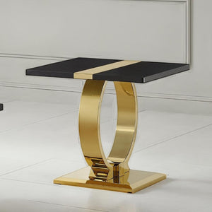 English Elm Gold Sculptural O-Base End Table with Polished Metal Frame for Upscale Living Rooms Black, Gold B2741P564796