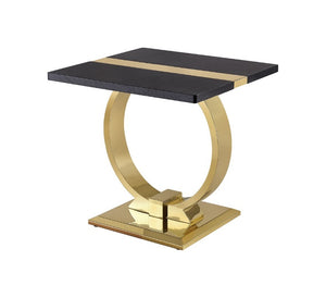 English Elm Gold Sculptural O-Base End Table with Polished Metal Frame for Upscale Living Rooms Black, Gold B2741P564796