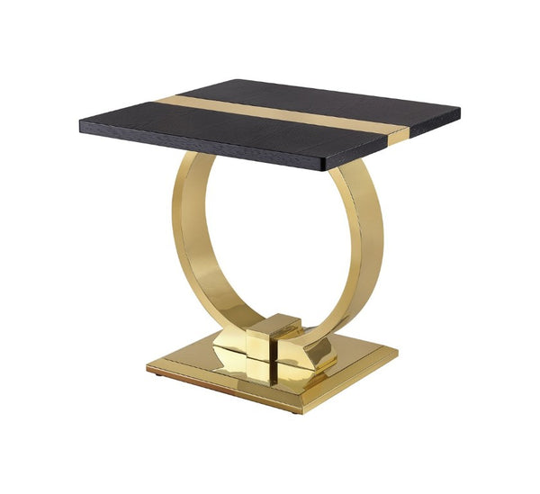 English Elm Gold Sculptural O-Base End Table with Polished Metal Frame for Upscale Living Rooms Black, Gold B2741P564796