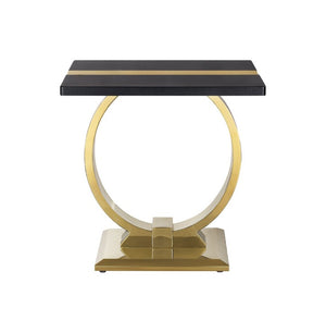 English Elm Gold Sculptural O-Base End Table with Polished Metal Frame for Upscale Living Rooms Black, Gold B2741P564796