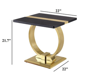 English Elm Gold Sculptural O-Base End Table with Polished Metal Frame for Upscale Living Rooms Black, Gold B2741P564796