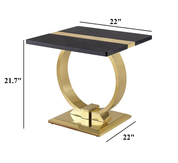 English Elm Gold Sculptural O-Base End Table with Polished Metal Frame for Upscale Living Rooms Black, Gold B2741P564796