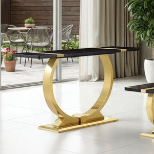 English Elm 1Pc Sofa Table Geometric Stainless Steel Trestle Base Open Frame Contemporary Console Black, Gold B2741P564797