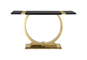 English Elm 1Pc Sofa Table Geometric Stainless Steel Trestle Base Open Frame Contemporary Console Black, Gold B2741P564797