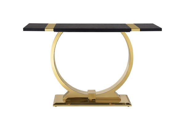 English Elm 1Pc Sofa Table Geometric Stainless Steel Trestle Base Open Frame Contemporary Console Black, Gold B2741P564797