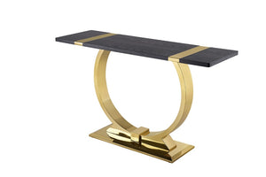 English Elm 1Pc Sofa Table Geometric Stainless Steel Trestle Base Open Frame Contemporary Console Black, Gold B2741P564797