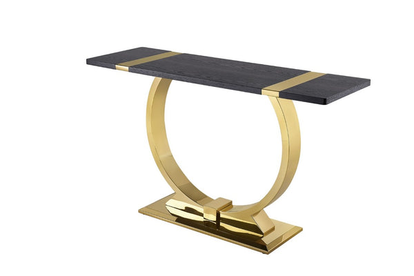 English Elm 1Pc Sofa Table Geometric Stainless Steel Trestle Base Open Frame Contemporary Console Black, Gold B2741P564797
