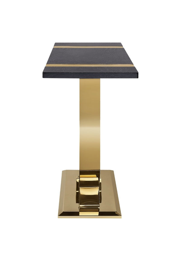 English Elm 1Pc Sofa Table Geometric Stainless Steel Trestle Base Open Frame Contemporary Console Black, Gold B2741P564797