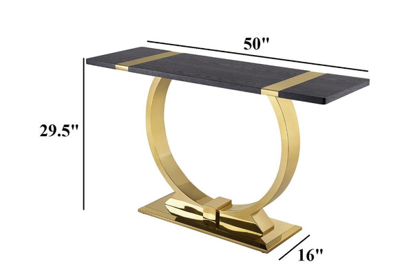English Elm 1Pc Sofa Table Geometric Stainless Steel Trestle Base Open Frame Contemporary Console Black, Gold B2741P564797