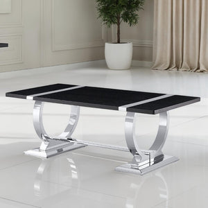 English Elm Contemporary Gold Trestle Base Rectangular Coffee Table White Top for Glam Living Rooms Black/Silver B2741P564799