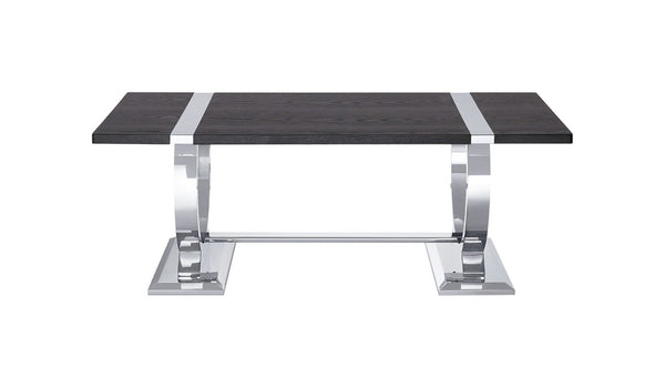 English Elm Contemporary Gold Trestle Base Rectangular Coffee Table White Top for Glam Living Rooms Black/Silver B2741P564799
