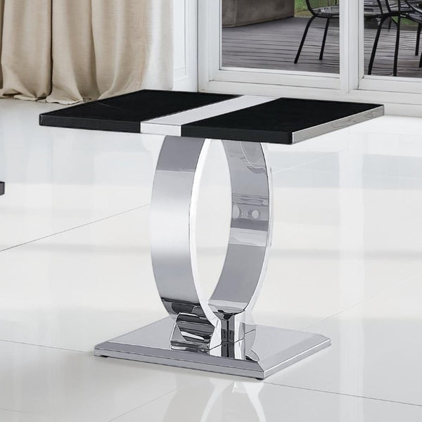 English Elm Gold Sculptural O-Base End Table with Polished Metal Frame for Upscale Living Rooms Black, Silver B2741P564800