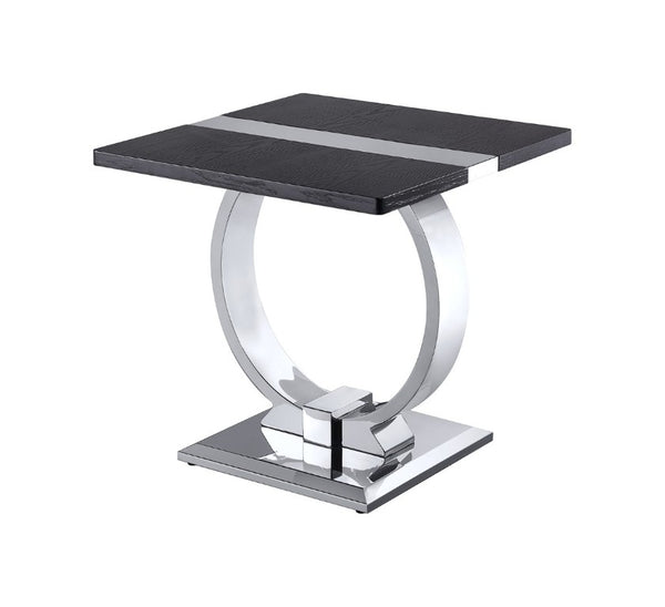 English Elm Gold Sculptural O-Base End Table with Polished Metal Frame for Upscale Living Rooms Black, Silver B2741P564800