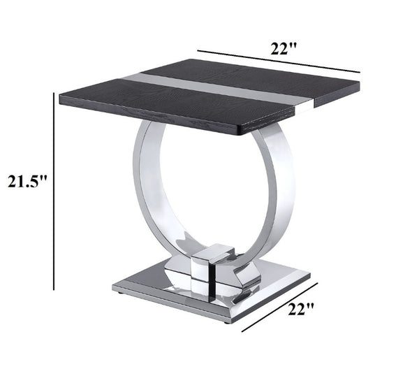English Elm Gold Sculptural O-Base End Table with Polished Metal Frame for Upscale Living Rooms Black, Silver B2741P564800
