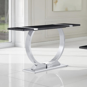 English Elm 1Pc Sofa Table Geometric Stainless Steel Trestle Base Open Frame Contemporary Console Black, Silver B2741P564802