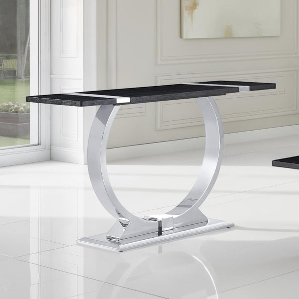 English Elm 1Pc Sofa Table Geometric Stainless Steel Trestle Base Open Frame Contemporary Console Black, Silver B2741P564802