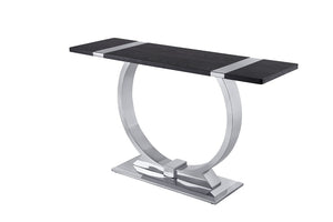 English Elm 1Pc Sofa Table Geometric Stainless Steel Trestle Base Open Frame Contemporary Console Black, Silver B2741P564802