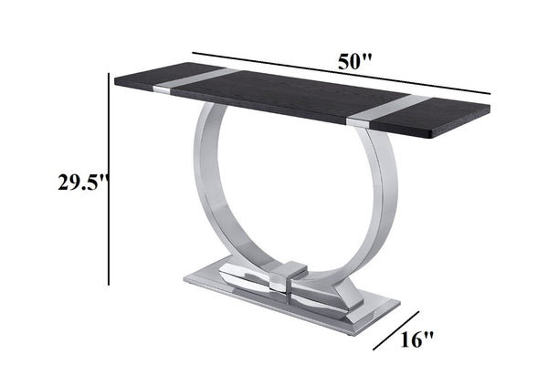 English Elm 1Pc Sofa Table Geometric Stainless Steel Trestle Base Open Frame Contemporary Console Black, Silver B2741P564802