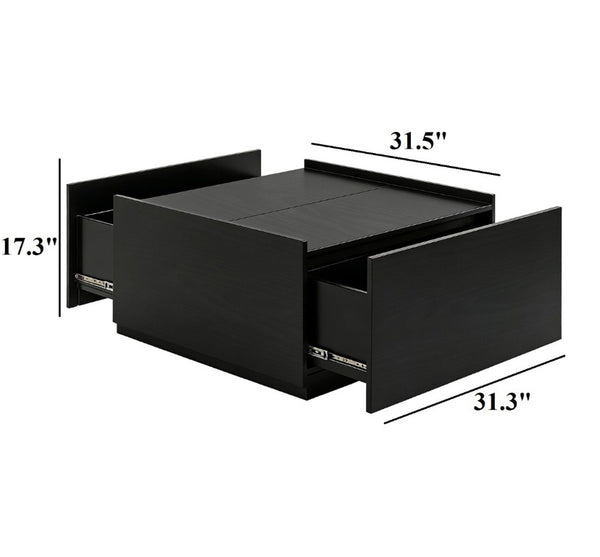 English Elm Transitional Square Coffee Table with Dual Access Drawers for Modern Living Rooms Black B2741P564811