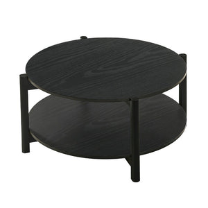 English Elm Transitional Round Coffee Table with Open Shelf Low Profile Wood Grain Living Room Black B2741P564814
