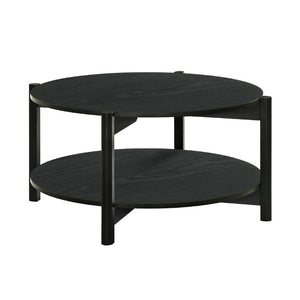 English Elm Transitional Round Coffee Table with Open Shelf Low Profile Wood Grain Living Room Black B2741P564814