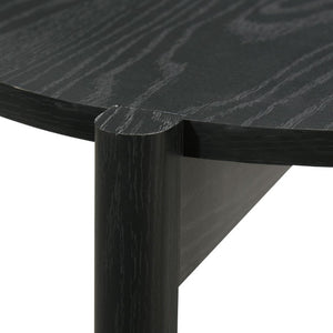 English Elm Transitional Round Coffee Table with Open Shelf Low Profile Wood Grain Living Room Black B2741P564814
