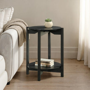 English Elm 1Pc Round End Table with Open Shelf Matte Wood Grain Finish for Living Room Black B2741P564815