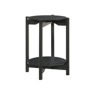 English Elm 1Pc Round End Table with Open Shelf Matte Wood Grain Finish for Living Room Black B2741P564815