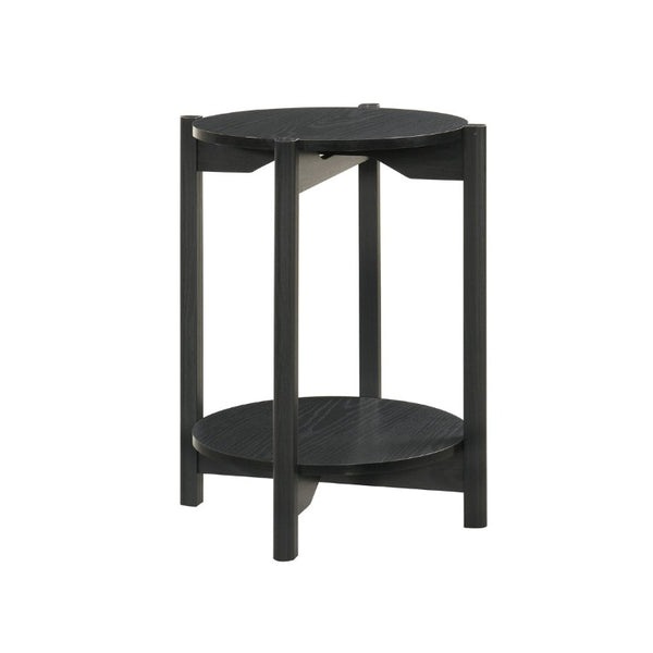English Elm 1Pc Round End Table with Open Shelf Matte Wood Grain Finish for Living Room Black B2741P564815