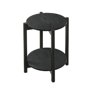 English Elm 1Pc Round End Table with Open Shelf Matte Wood Grain Finish for Living Room Black B2741P564815