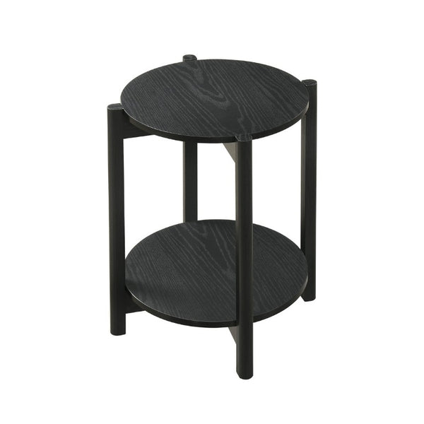 English Elm 1Pc Round End Table with Open Shelf Matte Wood Grain Finish for Living Room Black B2741P564815