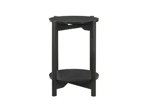 English Elm 1Pc Round End Table with Open Shelf Matte Wood Grain Finish for Living Room Black B2741P564815