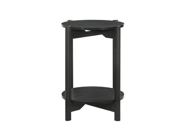 English Elm 1Pc Round End Table with Open Shelf Matte Wood Grain Finish for Living Room Black B2741P564815