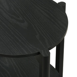 English Elm 1Pc Round End Table with Open Shelf Matte Wood Grain Finish for Living Room Black B2741P564815