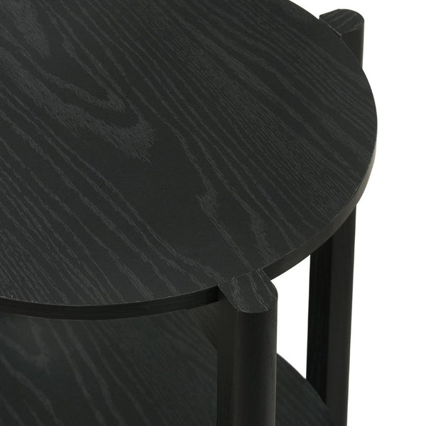 English Elm 1Pc Round End Table with Open Shelf Matte Wood Grain Finish for Living Room Black B2741P564815
