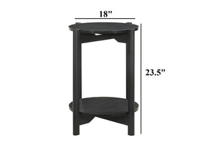 English Elm 1Pc Round End Table with Open Shelf Matte Wood Grain Finish for Living Room Black B2741P564815