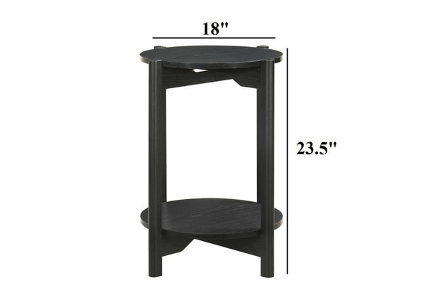 English Elm 1Pc Round End Table with Open Shelf Matte Wood Grain Finish for Living Room Black B2741P564815
