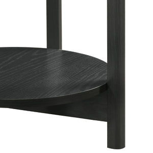 English Elm 1Pc Round End Table with Open Shelf Matte Wood Grain Finish for Living Room Black B2741P564815