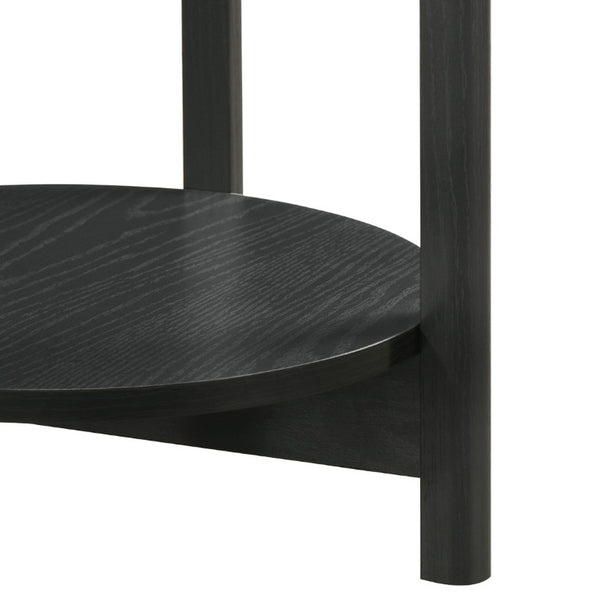 English Elm 1Pc Round End Table with Open Shelf Matte Wood Grain Finish for Living Room Black B2741P564815