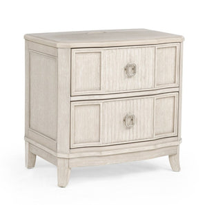 English Elm 1Pc Napoli Two Drawer Nightstand USB Charging Antique White Warm Bedroom Storage B2741P564871