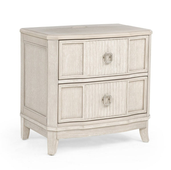 English Elm 1Pc Napoli Two Drawer Nightstand USB Charging Antique White Warm Bedroom Storage B2741P564871